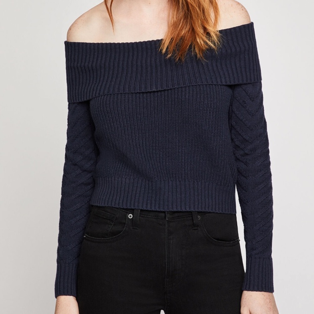 BCBGeneration Off The Shoulder Cable Sweater